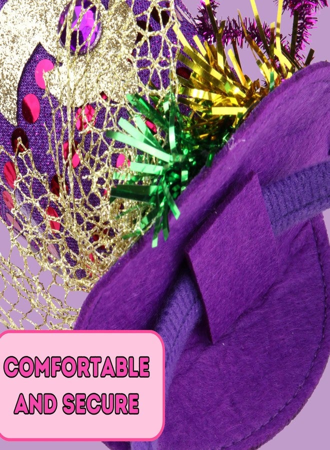 Needzo Purple Mardi Gras Top Hat Headband, Green and Yellow Glitter and Tinsel Details, Parade Hair Accessory, One Size Fits Most(Top Hat) - Image 5